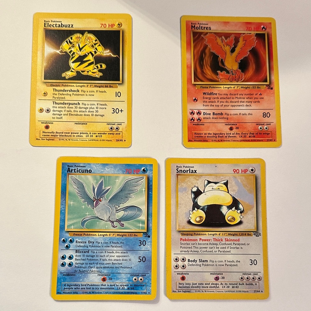 Set of 4 Pokémon Basic Trading Cards - Early 2000s